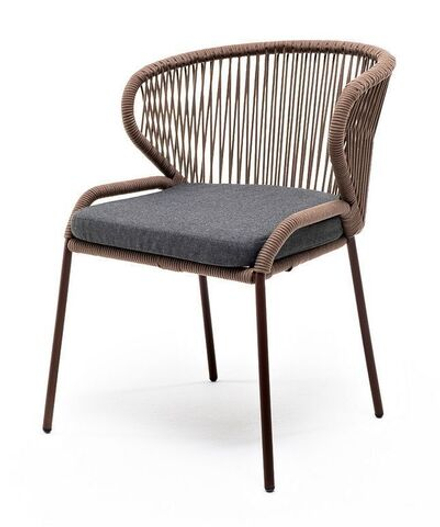 "Милан" стул плетеный из роупа, каркас алюминий коричневый (RAL8016), роуп коричневый круглый, ткань темно-серая