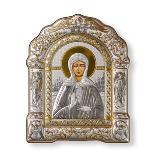 Матрона, икона арочная с рамкой, красное дерево 206х270