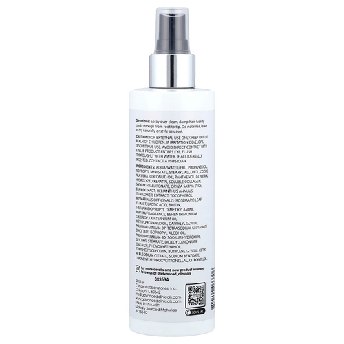 Advanced Clinicals, Keratin Smooth & Shine, несмываемый кондиционер для гладкости и блеска волос, 237 мл (8 жидк. унций)