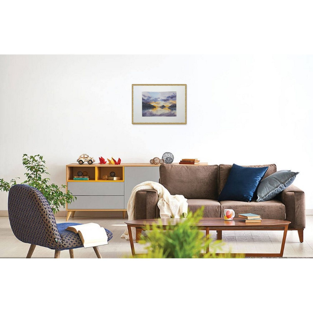 Картина акварельная авторская в паспарту 21х30 см на стену для интерьера "Закат над"