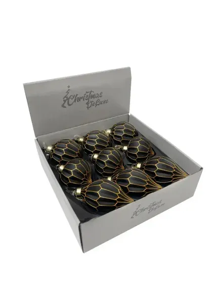 Набор винтажных стеклянных украшений Готика 80 мм., черный-золото, 9 шт., Christmas DeLuxe (13057)