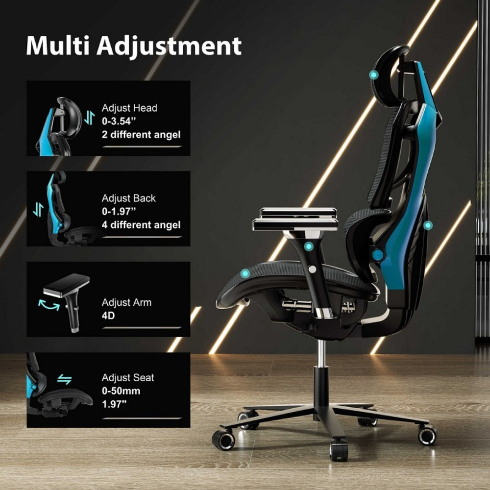 Эргономичное компьютерное кресло (для геймеров) Eureka TYPHON, Blue (ERK-GC05-BU)