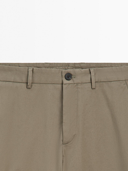 Massimo Dutti Зауженные брюки из хлопковой смесовой ткани, хаки