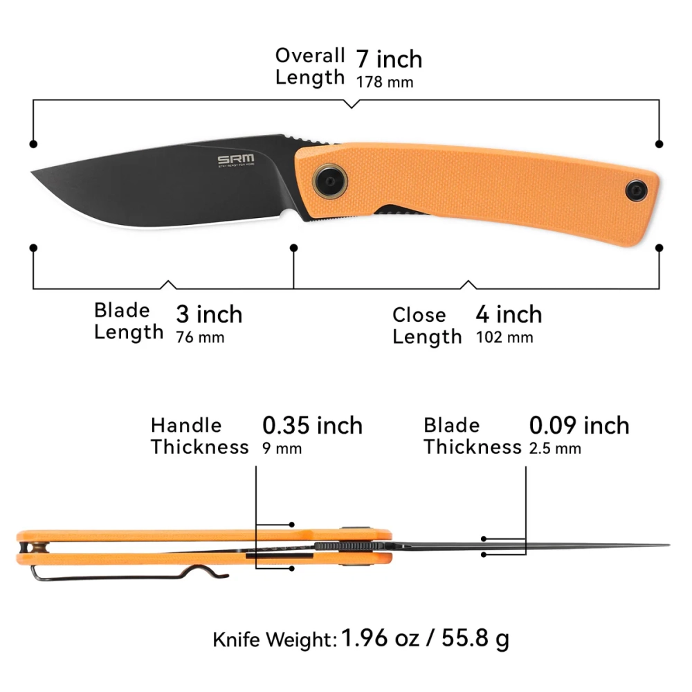 Нож складной SRM 105M-GJ Air Black (14C28N, Orange G10)
