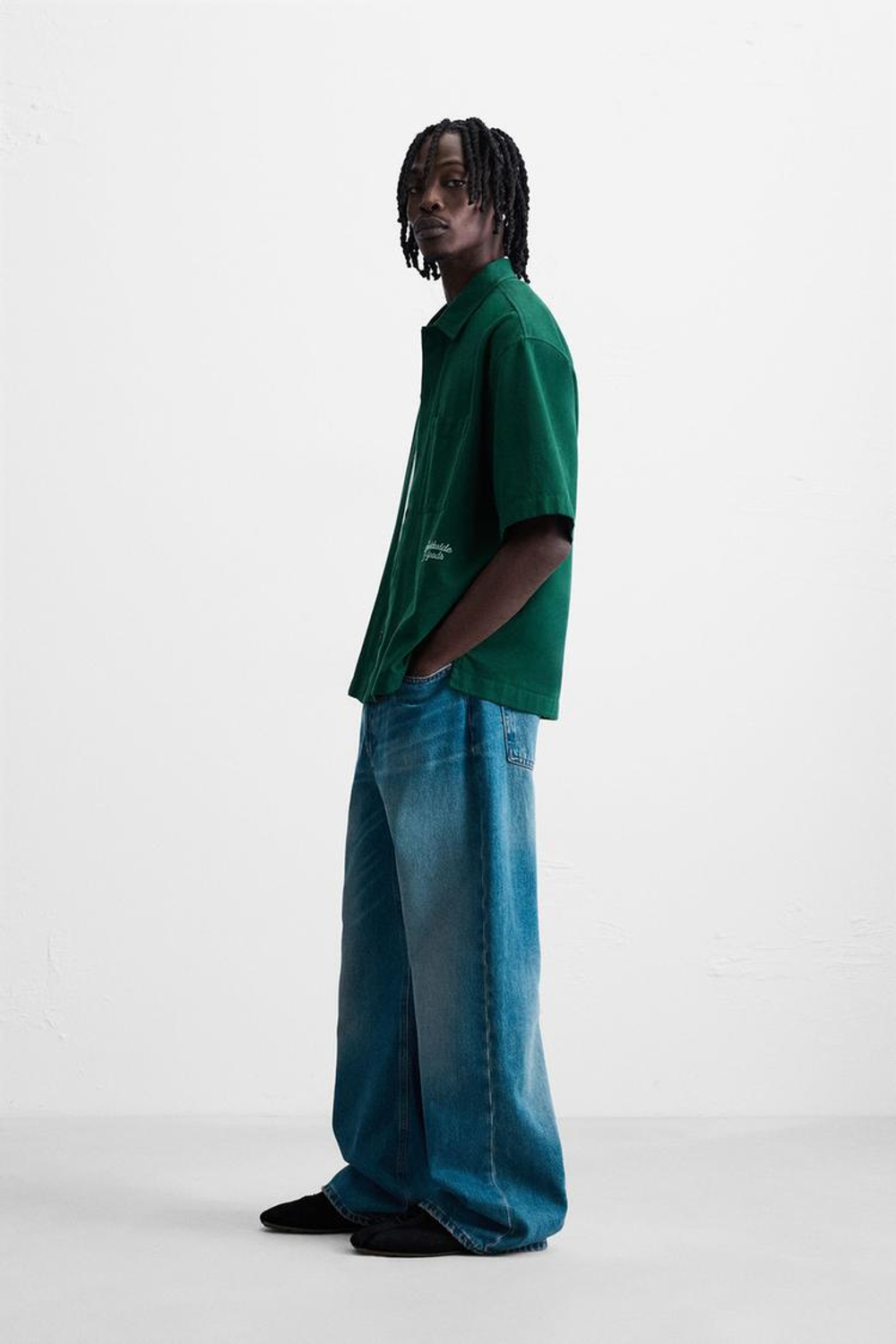 ZARA КУРТКА-РУБАШКА С ВЫШИВКОЙ, ЗЕЛЕНЫЙ