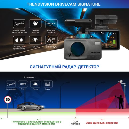 Радар-детектор с видеорегистратором TrendVision DriveCam Signature