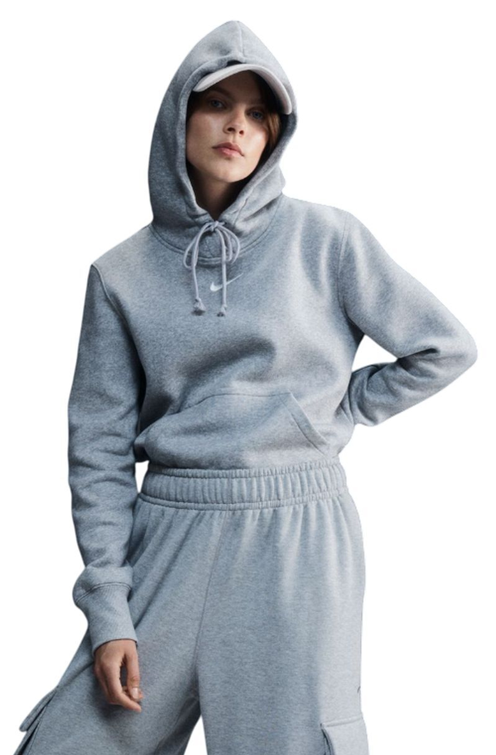 Женская теннисная куртка Nike Sportwear Phoenix Fleece Hoodie - dark grey heather/sail