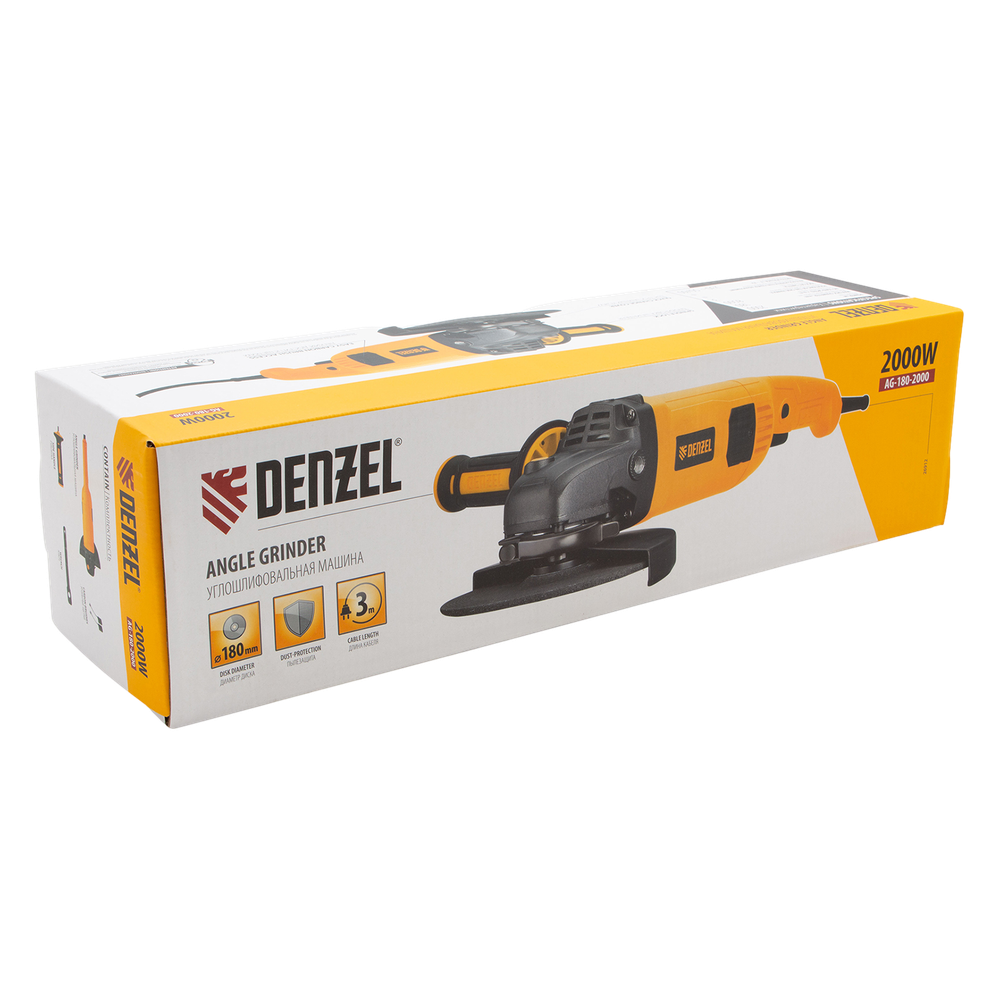 Машина шлифовальная угловая AG180-2000, 2000 Вт, 180 мм, 8500 об/мин Denzel 26912