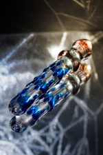 Фаллоимитатор Sexus Glass с голубыми ребрышками 20 см