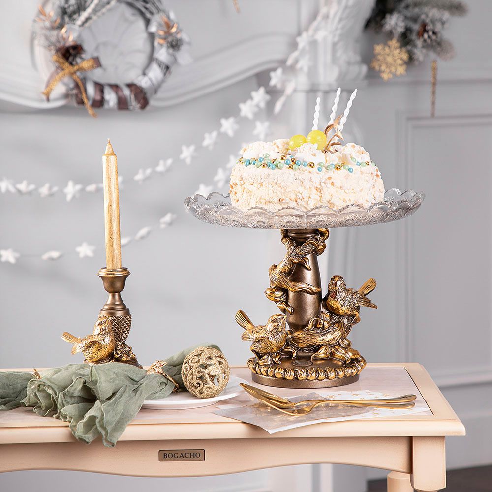 Фруктовница Мелодия любви Бронза со стеклянной чашей