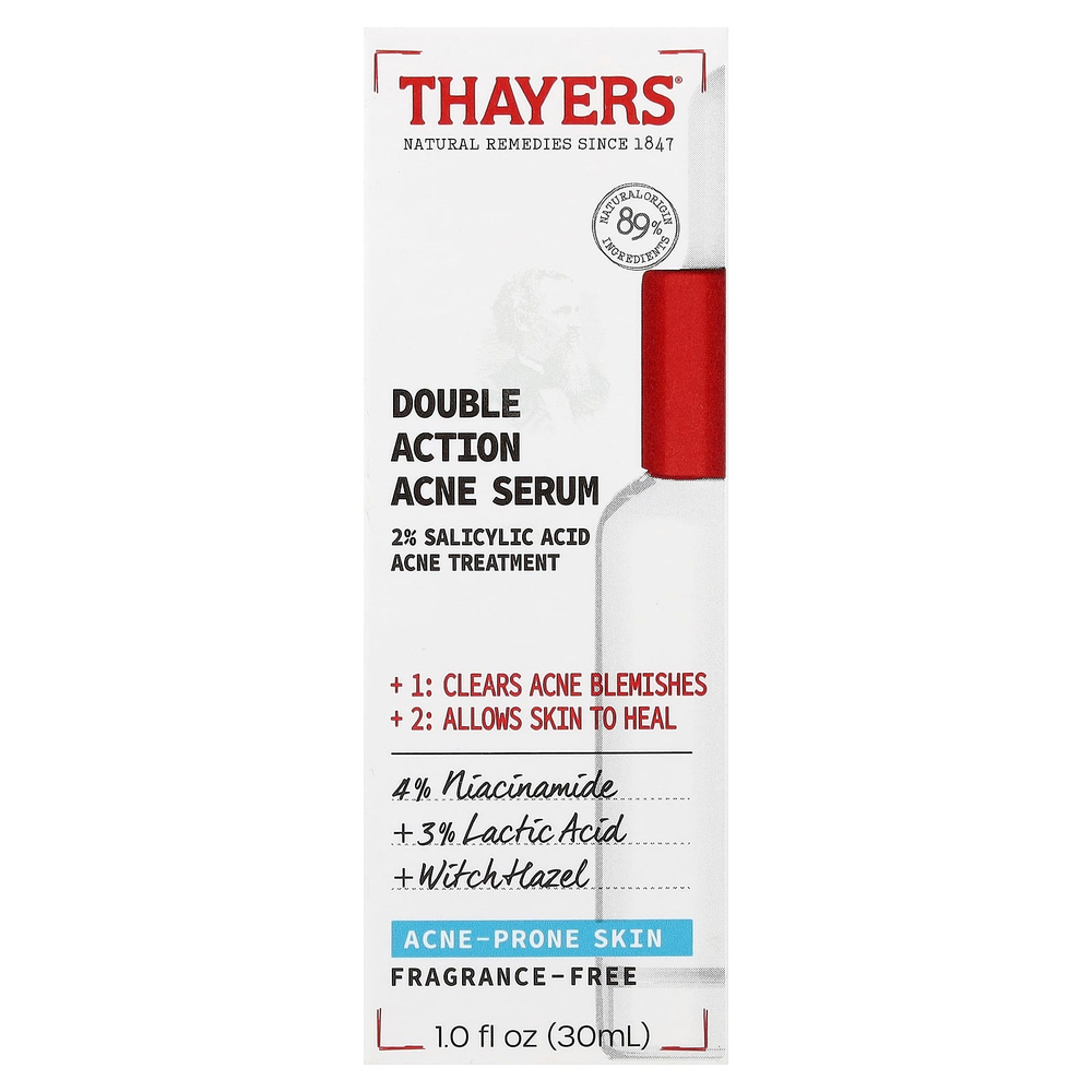 Thayers, сыворотка против акне двойного действия, для кожи, склонной к акне, без отдушек, 30 мл (1 жидк. унция)