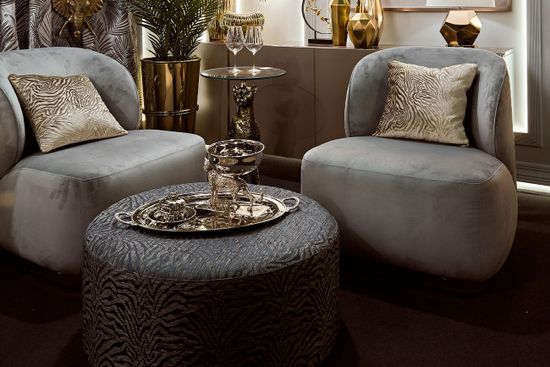 Пуф круглый Murano 80 жаккард принт синий Ana SIN 80*80*33см