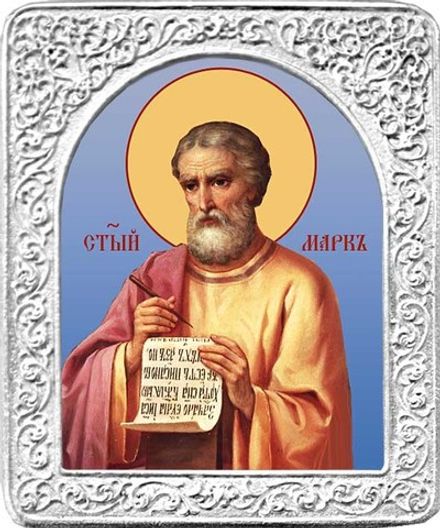 Святой Марк. Маленькая икона в серебряной раме 4,5 х 5,5 см.