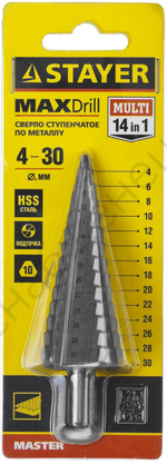 Сверло ступенчатое 4-30мм, 14 ступеней, STAYER