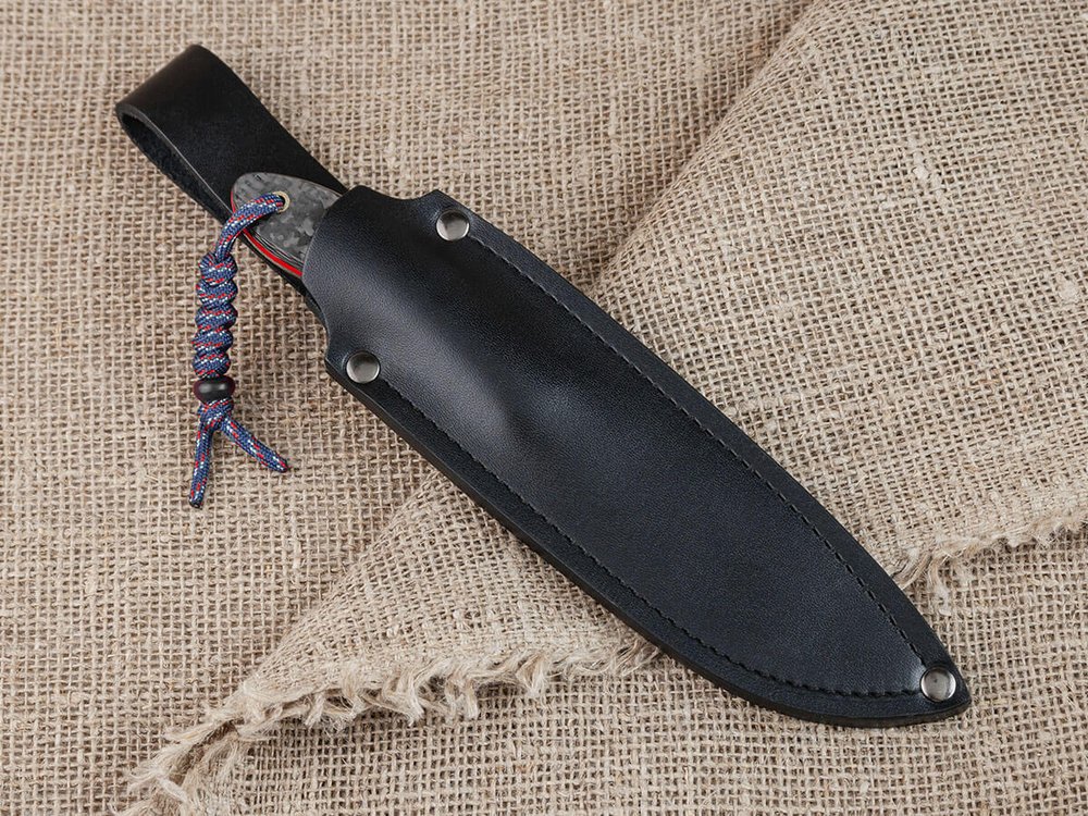 Нож для бушкрафта "Канадец", сталь VG-10/Elmax, рукоять карбон (красный спейсер)