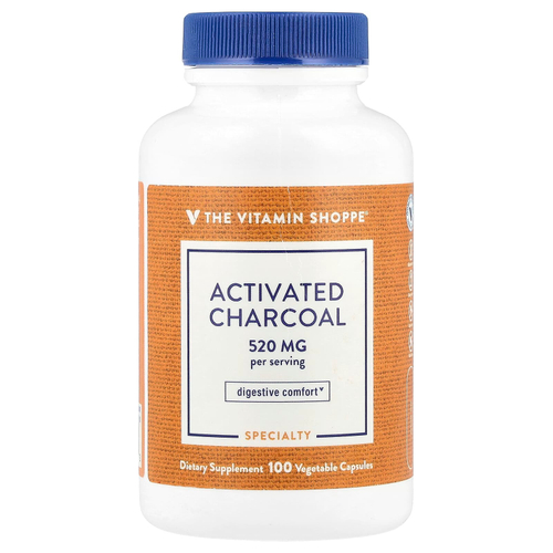 The Vitamin Shoppe, активированный уголь, 100 растительных капсул (260 мг в 1 капсуле)
