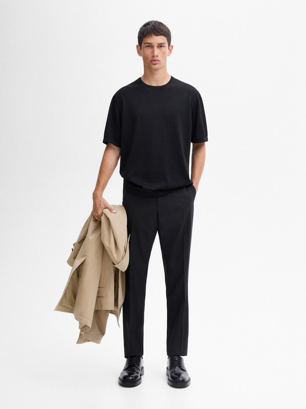 Massimo Dutti Футболка из мягкой ткани, черный