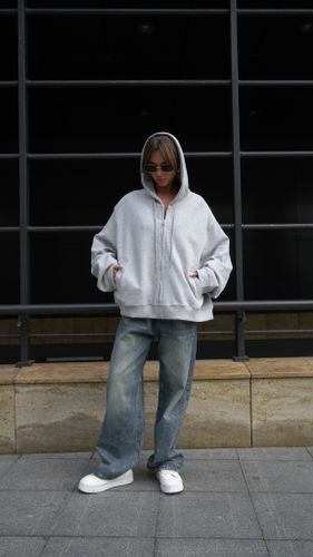 Серый худи на молнии с капюшоном