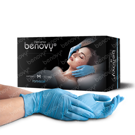 Перчатки нитриловые голубые М "BENOVY Nitrile TrueColor light BS"