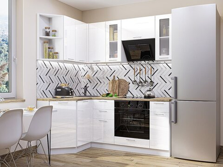 Угловая модульная кухня Валерия-М-04 Белый металлик - Белый 2140*1300/2000*600