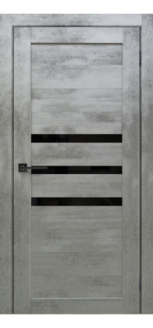 Межкомнатная дверь Велюкс 2 Ясень сноу / Цвет Бетон светлый / Остекление "Лакобель черное" / Двери Верда