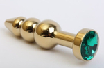 Золотистая анальная ёлочка с зеленым кристаллом - 11,2 см. (Цвет: зеленый)