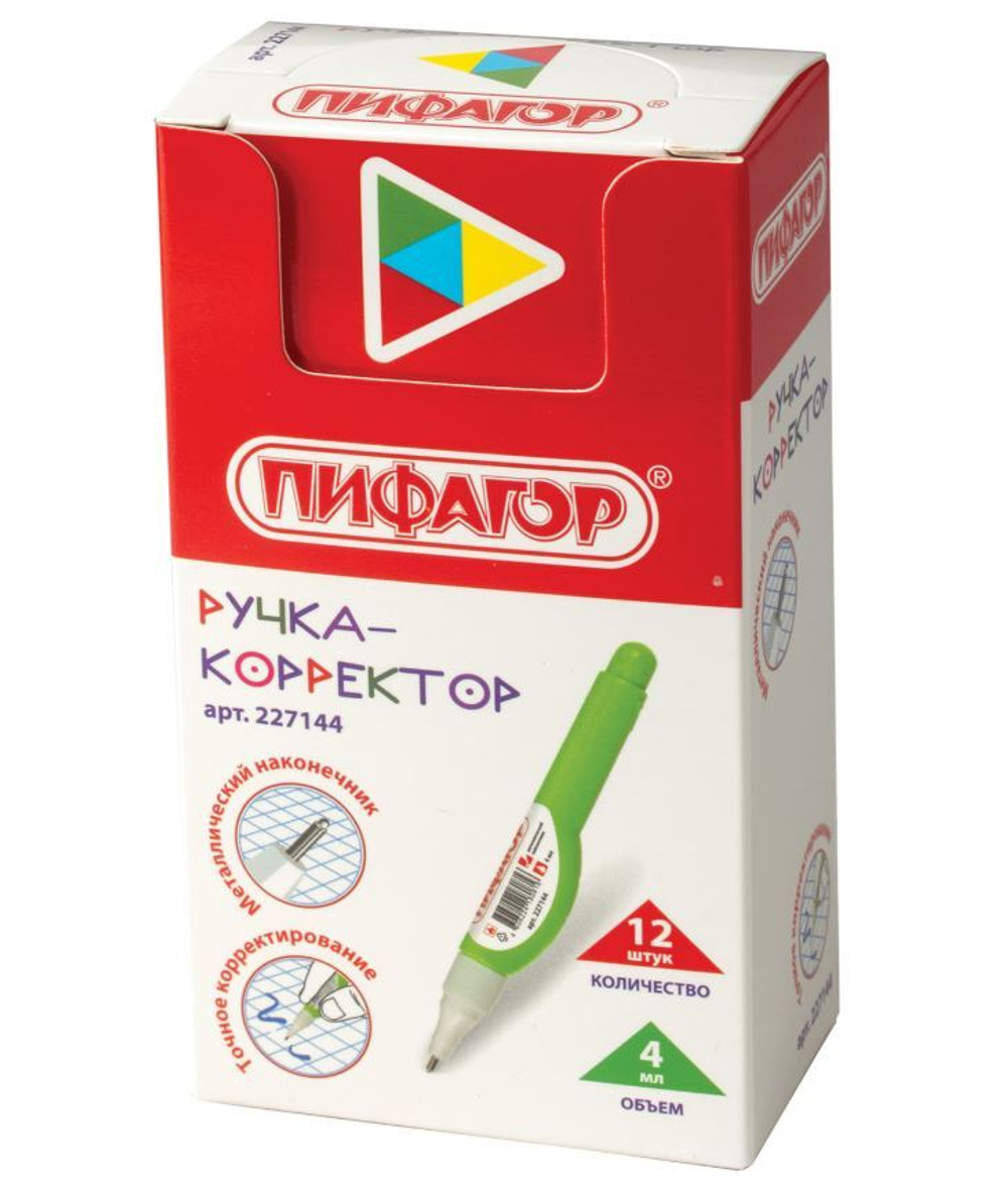 Ручка-корректор ПИФАГОР, 4 мл, металлический наконечник, 227144