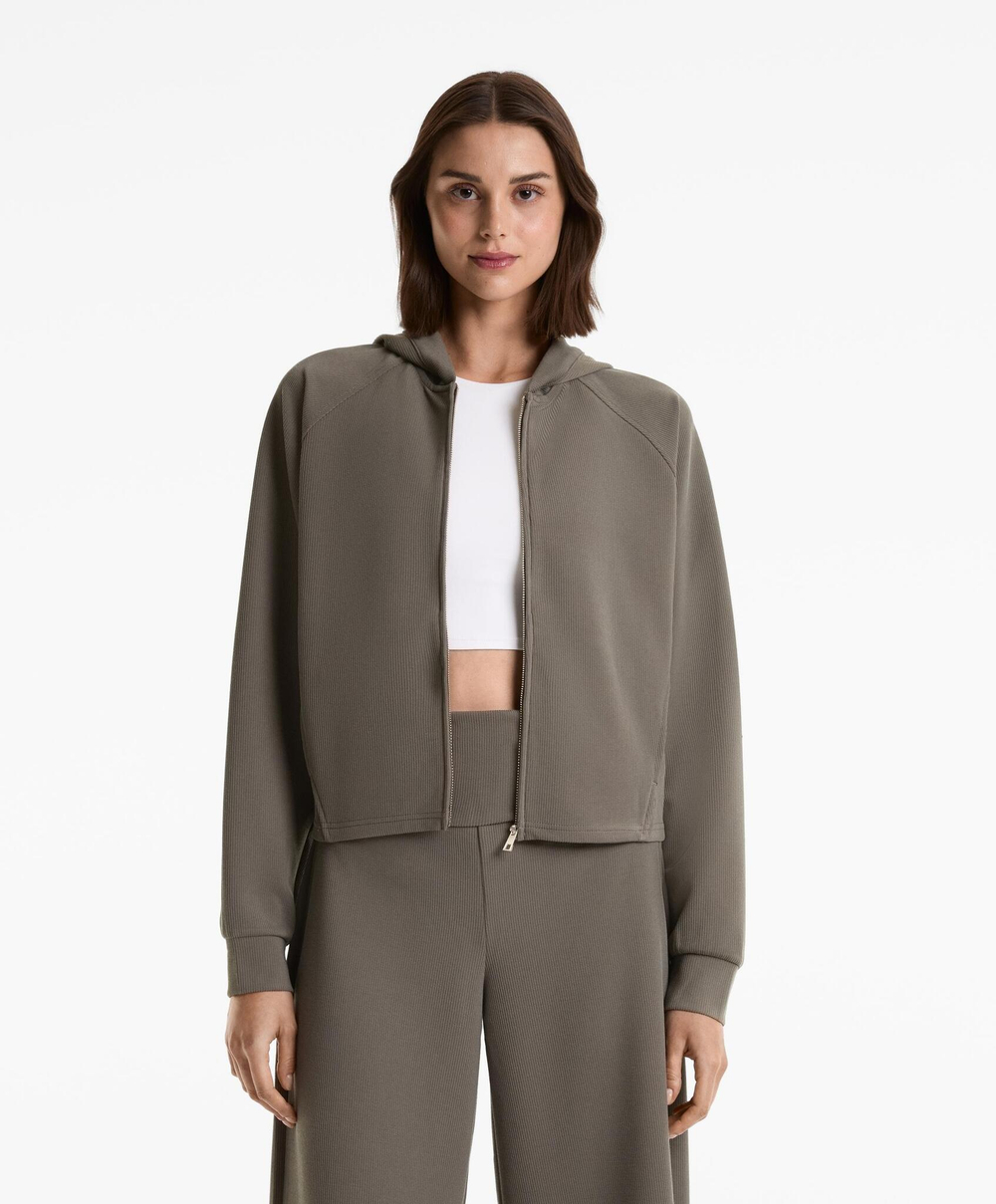 Oysho Толстовка с капюшоном в рубчик, угольный