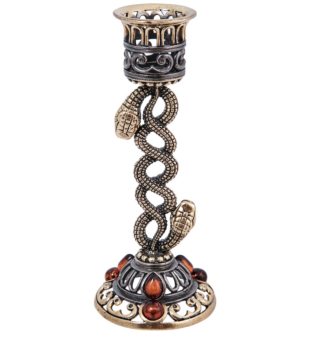 Народные промыслы AM-4015 Подсвечник «Змеи Переплетение « (латунь, янтарь)