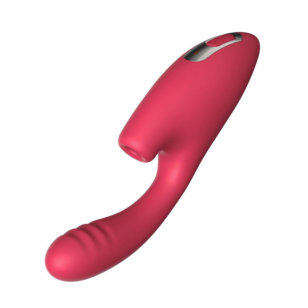 Красный двойной стимулятор Cardinal с вибрацией и вакуумом - 20,2 см. (Цвет: красный)