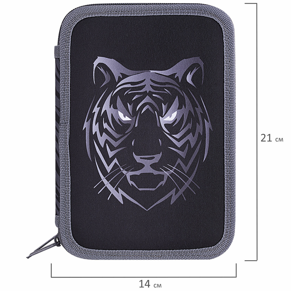Пенал BRAUBERG, 3 отделения, полиэстер, 21х14 см, "Tiger", 271551