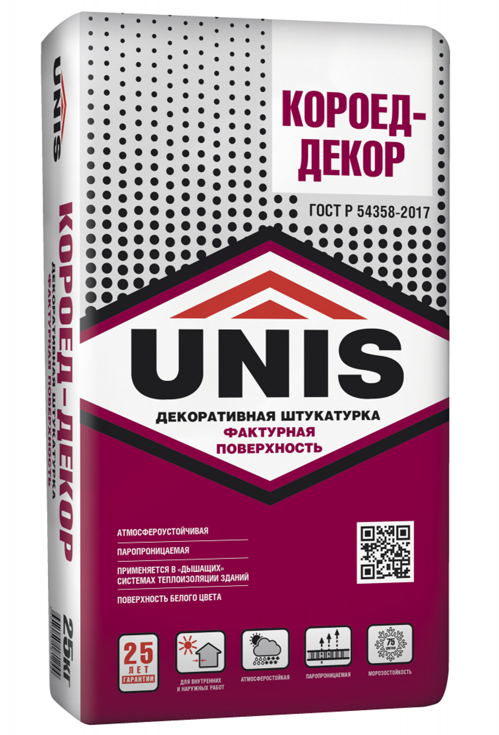 Штукатурка Unis ЮНИС КОРОЕД-ДЕКОР декоративная белая цементная 25 кг