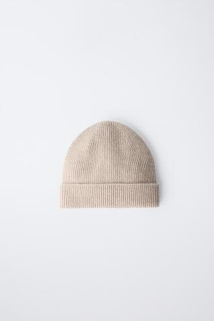ZARA ШАПКА В РУБЧИК ИЗ 100% КАШЕМИРА, ЦВЕТ ЛЬДА