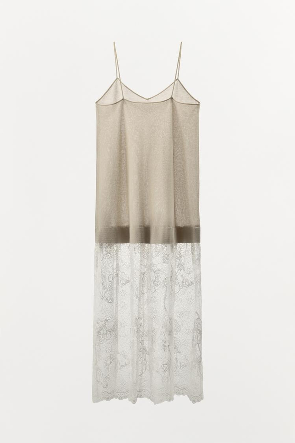 ZARA ТРИКОТАЖНОЕ ПЛАТЬЕ С КРУЖЕВОМ, ЖЕЛТОВАТО-БЕЛЫЙ