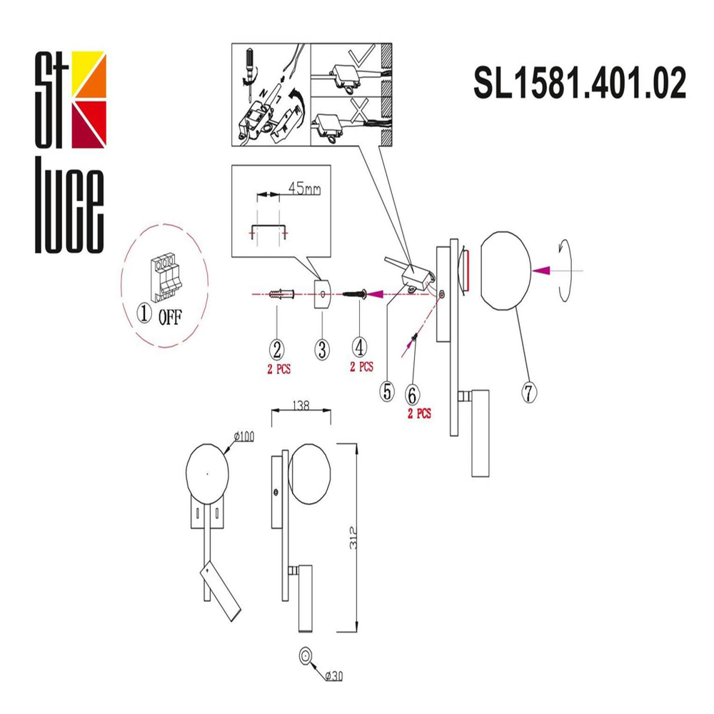 SL1581.401.02 Светильник настенный ST-Luce Черный/Белый LED 2*1+4W 3200K