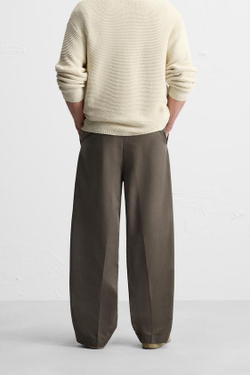 ZARA БРЮКИ С ЗАЩИПАМИ И РЕМНЕМ, СЕРО-КОРИЧНЕВЫЙ