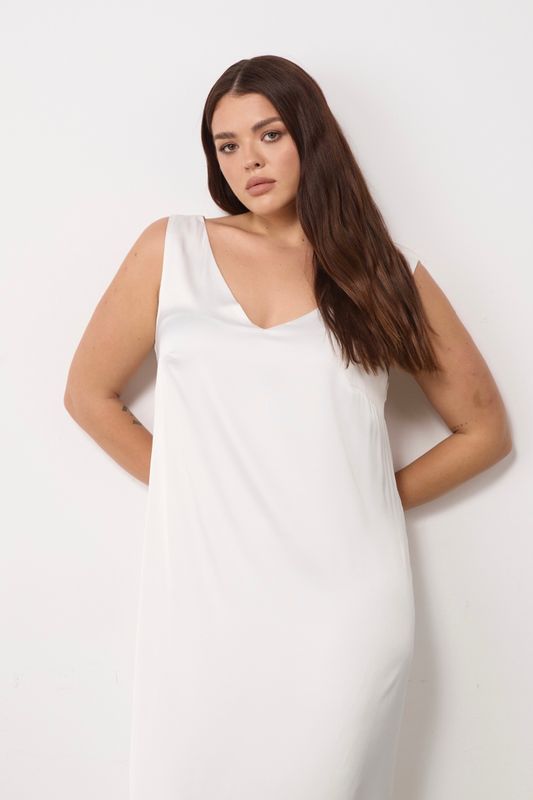 Платье-комбинация двухслойное, на широких бретелях, молочный