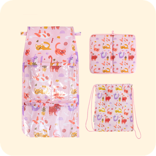 Набор для детского сада: кармашек, коврик, мешок. Котики принт