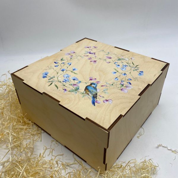 Коробка фанерная с печатью, симпл, 20*20*10 см