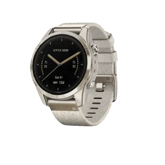 Garmin epix Pro (Gen 2) Sapphire Edition 42 мм, золотистый корпус с нейлоновым ремешком сливочного цвета