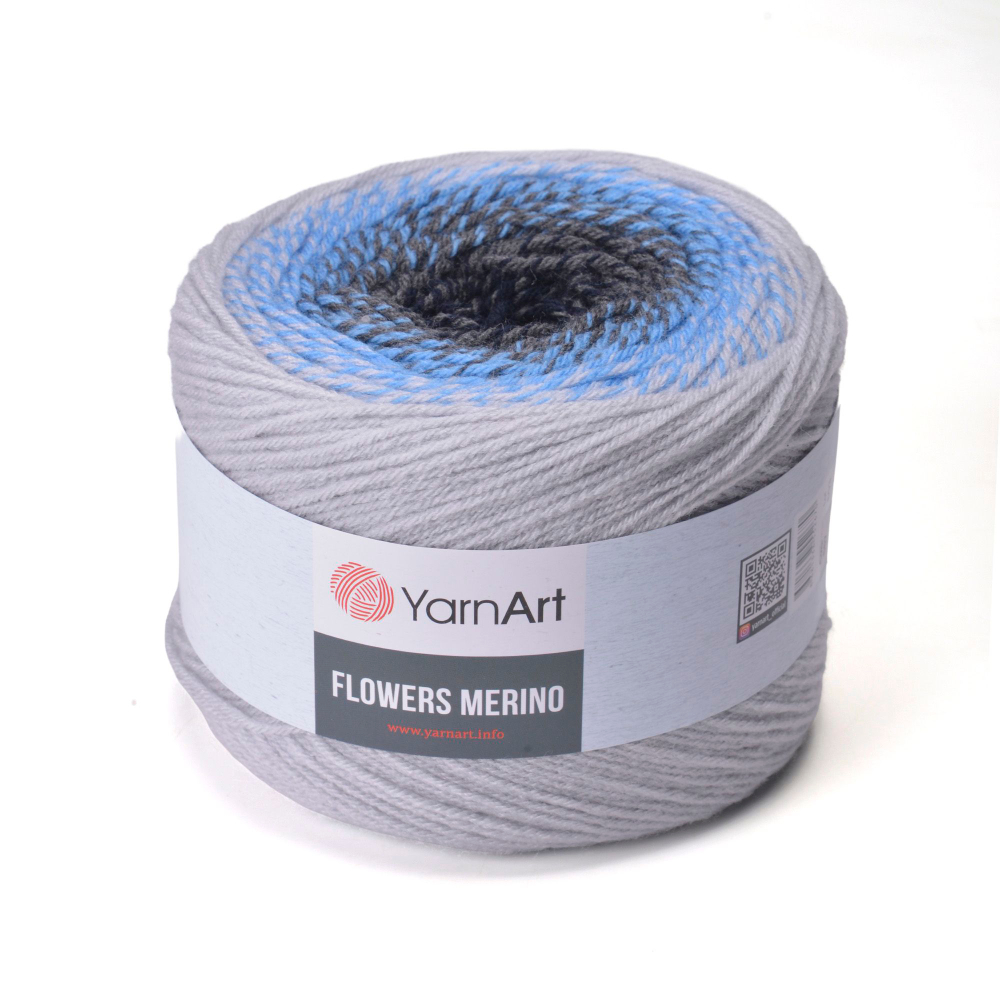 Фловерс Мерино (Flowers Merino) пряжа YarnArt 25%шерсть 75%акрил 1x225г/590м (557 св.серо-голубой-черный)
