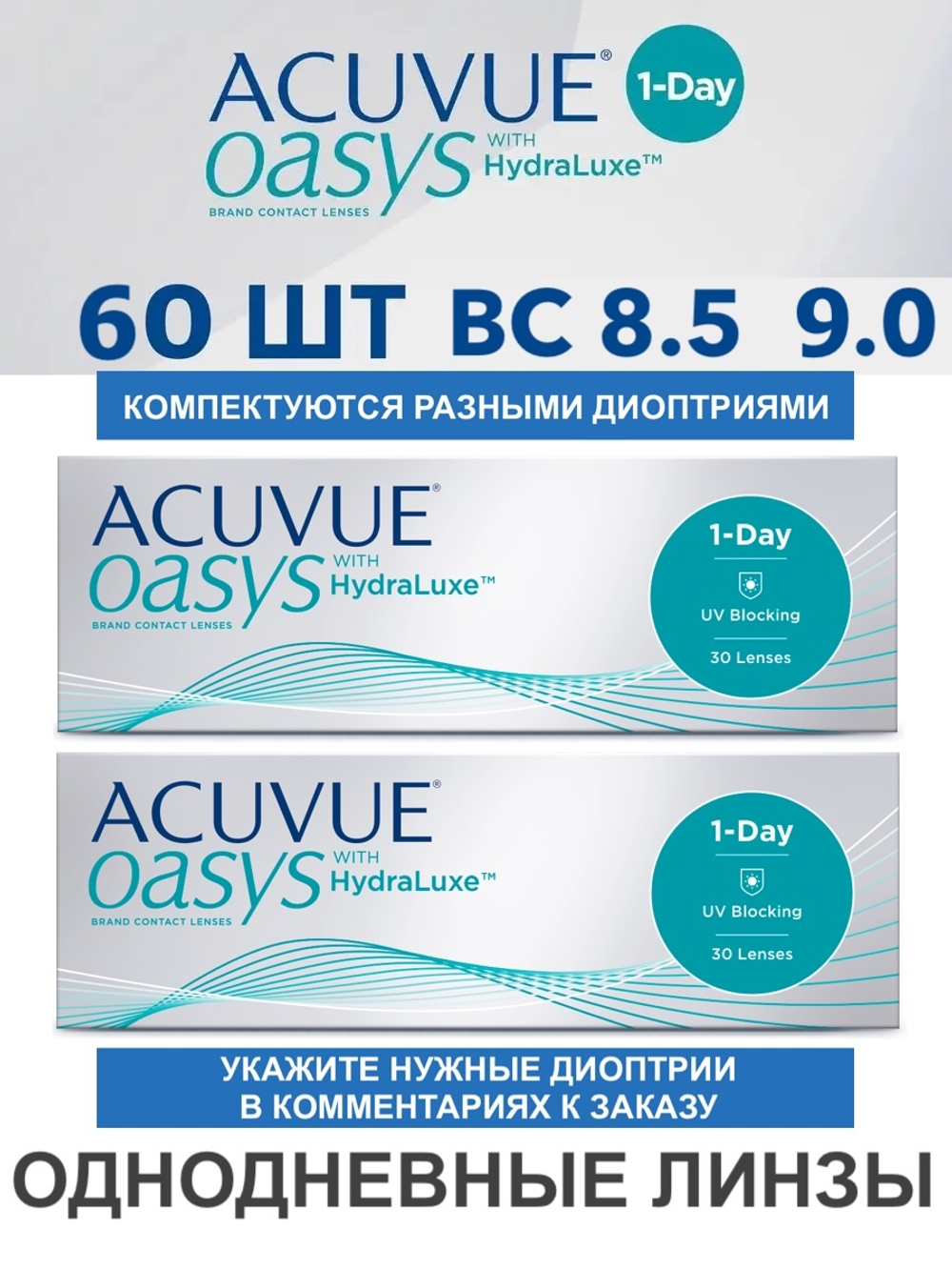 Однодневные контактные линзы Acuvue Oasys 1-Day (комплект 60 линз)