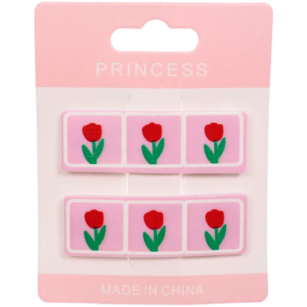 Зажимы для волос детские 2шт «КАРАМЕЛЬ», тюльпаны красные, 5.5*.1.7см