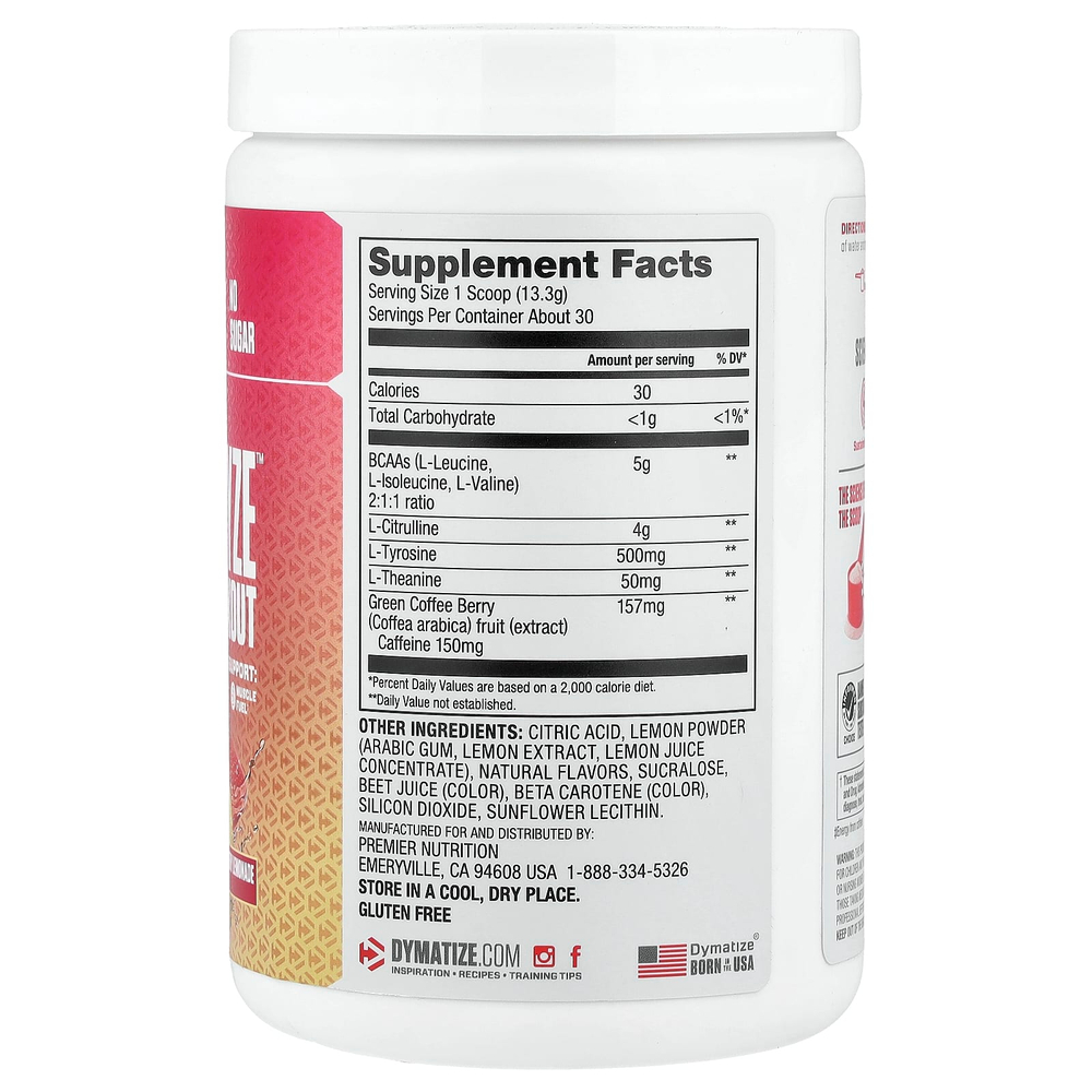 Dymatize, Energyze™, предтренировочный комплекс, со вкусом клубничного лимонада, 400 г (14,1 унции)