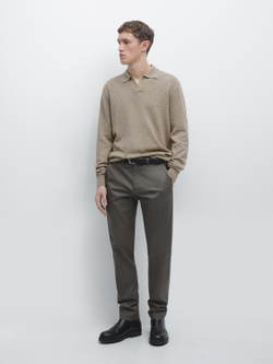 Massimo Dutti Зауженные брюки из смесовой хлопковой ткани, серый