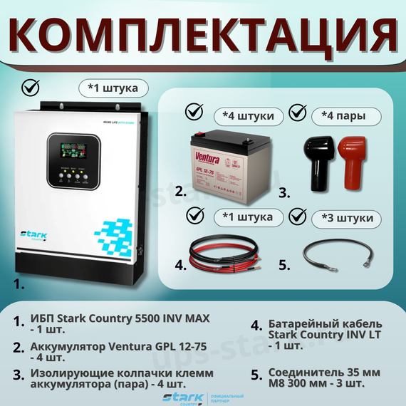 Комплект ИБП SC 5500 INV MAX + GPL 12-75 х 4 шт.