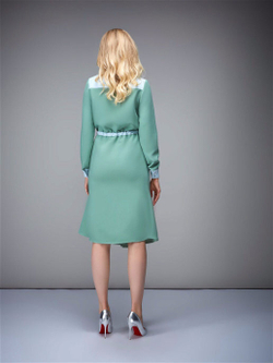 Платье с отложным воротничком салатовое с голубой отделкой 08-02-19FW