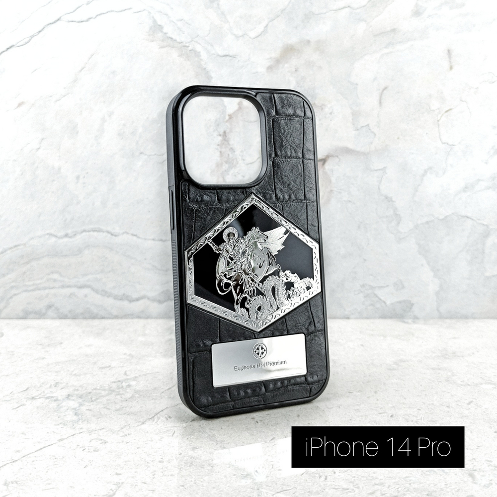 Шикарный чехол для iPhone Георгий Победоносец - Euphoria HM Premium - натуральная кожа ювелирный сплав