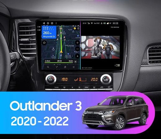 Магнитола Mitsubishi Outlander 3 2019-2022 (прямоугольный климат) - Carmedia OL-1573 QLed, Android 12, TS10, CarPlay, 4G SIM-слот