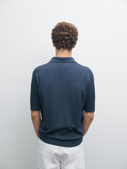 Massimo Dutti Трикотажное поло с короткими рукавами, синий